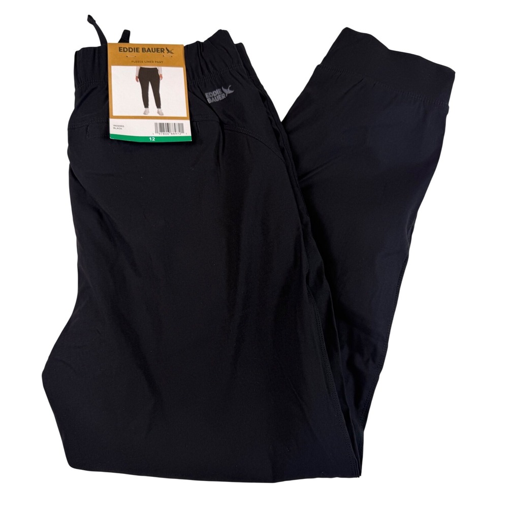 Eddie Bauer Fleece Lined Pants Black Joggers Womens‎ 12 1905993 Outdoor Hiking